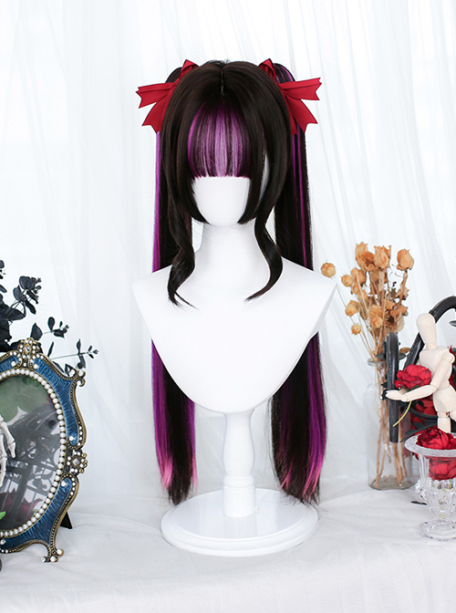 Highlighted Purple Wig Gothic Lolita Wigs With Straight Double Ponytail Clips