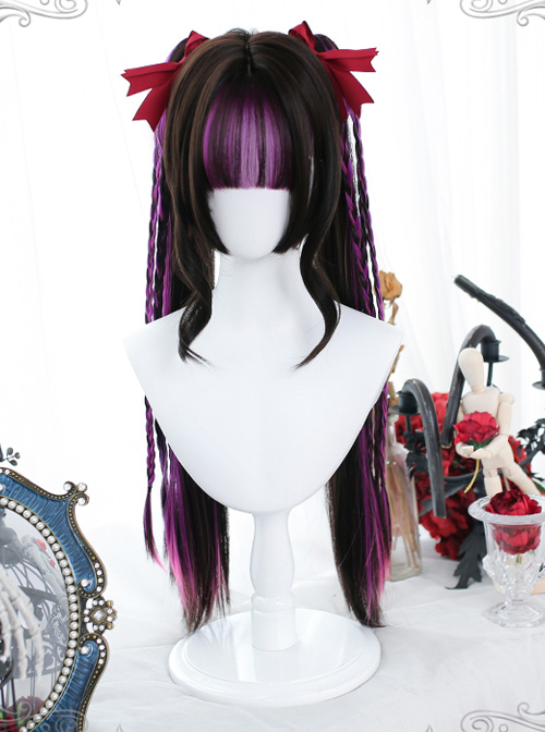 Highlighted Purple Wig Gothic Lolita Wigs With Straight Double Ponytail Clips