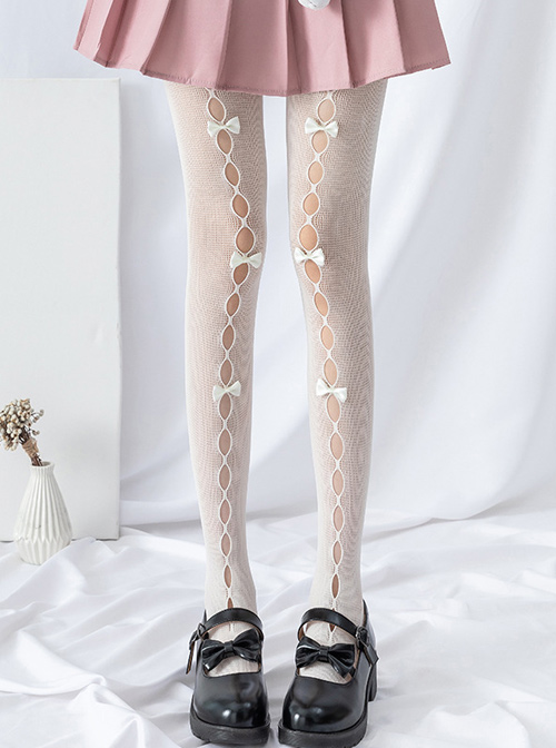 Summer Fishnet Socks Hollow Out Bowknot Pure Color Classic Lolita Pantyhose