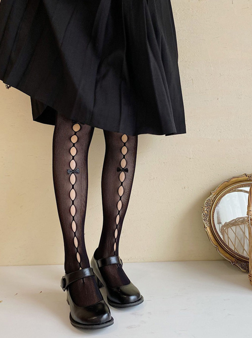 Summer Fishnet Socks Hollow Out Bowknot Pure Color Classic Lolita Pantyhose