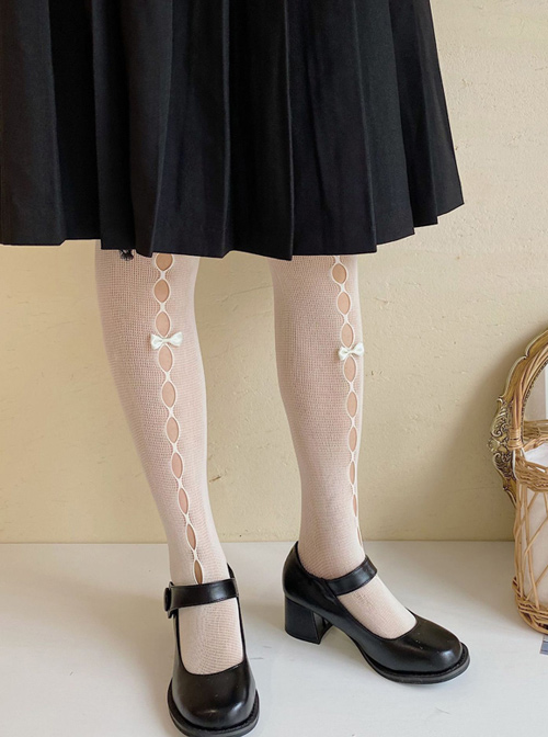 Summer Fishnet Socks Hollow Out Bowknot Pure Color Classic Lolita Pantyhose