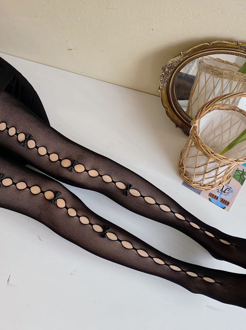 Summer Fishnet Socks Hollow Out Bowknot Pure Color Classic Lolita Pantyhose