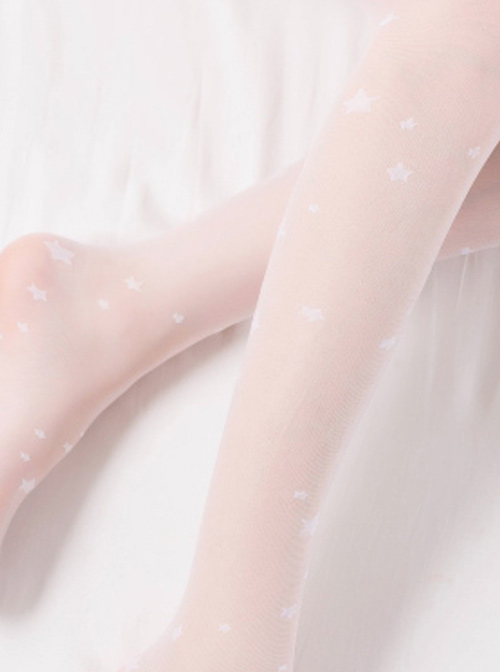 Summer White Starry Sky Jacquard Glass Filament Printing Sweet Lolita Pantyhose