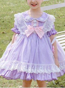 Rabbit Ears Hem Decoration Light Purple Doll Collar Children Sweet Lolita Kids Short Sleeve Dress