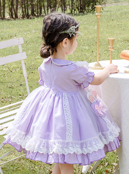 Rabbit Ears Hem Decoration Light Purple Doll Collar Children Sweet Lolita Kids Short Sleeve Dress