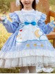 Cartoon Stars Moon Pattern Children Sweet Lolita Kids Blue Long Sleeve Dress