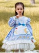 Cartoon Stars Moon Pattern Children Sweet Lolita Kids Blue Long Sleeve Dress