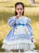 Cartoon Stars Moon Pattern Children Sweet Lolita Kids Blue Long Sleeve Dress