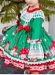 Christmas Party Printing Children Sweet Lolita Kids Green Long Sleeve Dress