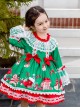 Christmas Party Printing Children Sweet Lolita Kids Green Long Sleeve Dress