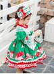 Christmas Party Printing Children Sweet Lolita Kids Green Long Sleeve Dress