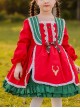 Winter Red And Green Christmas Style Bowknot Children Sweet Lolita Kids Thicken Red Long Sleeve Dress