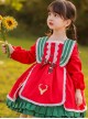 Winter Red And Green Christmas Style Bowknot Children Sweet Lolita Kids Thicken Red Long Sleeve Dress