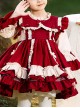 Autumn Winter Bowknot Ruffle Delicate Children Sweet Lolita Kids Wine Red Long Sleeve Dress