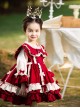 Autumn Winter Bowknot Ruffle Delicate Children Sweet Lolita Kids Wine Red Long Sleeve Dress