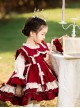 Autumn Winter Bowknot Ruffle Delicate Children Sweet Lolita Kids Wine Red Long Sleeve Dress