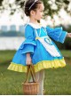 Doll Collar Alice Style Ruffle Hem Children Sweet Lolita Kids Blue Long Sleeve Dress