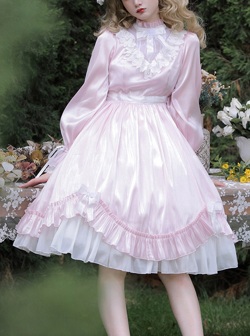 Elegant Pure Color Princess Streamer Yarn Simple Fairy Classic Lolita Long Sleeve Dress