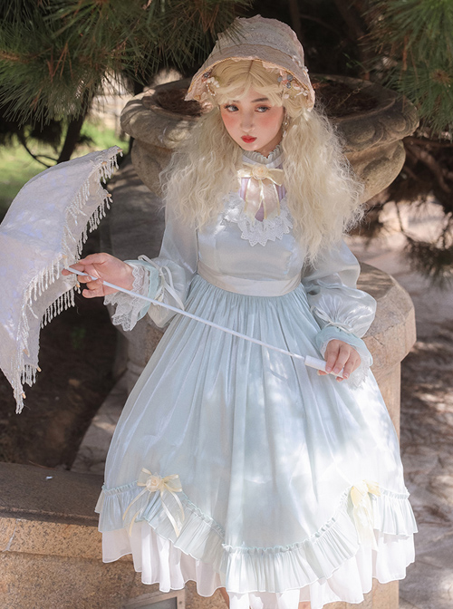 Elegant Pure Color Princess Streamer Yarn Simple Fairy Classic Lolita Long Sleeve Dress