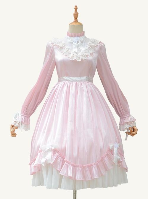 Elegant Pure Color Princess Streamer Yarn Simple Fairy Classic Lolita Long Sleeve Dress