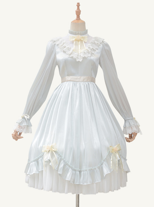 Elegant Pure Color Princess Streamer Yarn Simple Fairy Classic Lolita Long Sleeve Dress