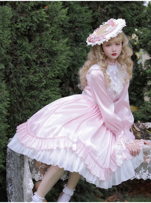 Elegant Pure Color Princess Streamer Yarn Simple Fairy Classic Lolita Long Sleeve Dress