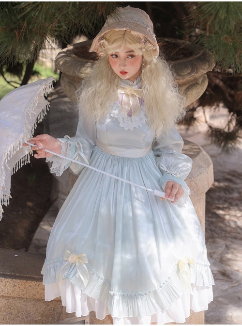 Elegant Pure Color Princess Streamer Yarn Simple Fairy Classic Lolita Long Sleeve Dress