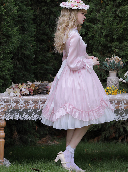 Elegant Pure Color Princess Streamer Yarn Simple Fairy Classic Lolita Long Sleeve Dress