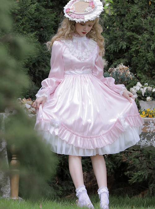 Elegant Pure Color Princess Streamer Yarn Simple Fairy Classic Lolita Long Sleeve Dress