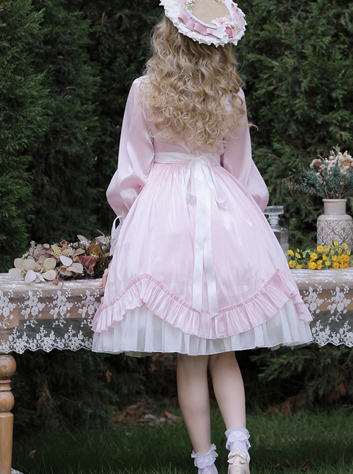 Elegant Pure Color Princess Streamer Yarn Simple Fairy Classic Lolita Long Sleeve Dress