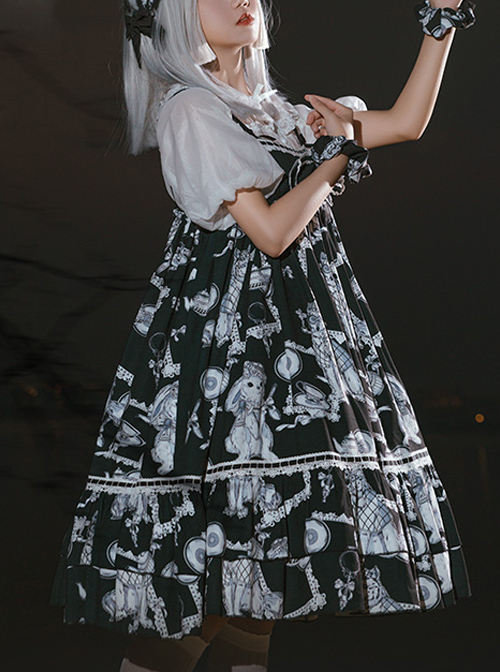 Wolf Detective Series JSK Printing Black Sweet Lolita Sling Dress