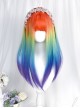 Rainbow Color Gradient Long Straight Curly Wig Sweet Lolita Wigs