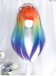 Rainbow Color Gradient Long Straight Curly Wig Sweet Lolita Wigs