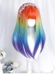Rainbow Color Gradient Long Straight Curly Wig Sweet Lolita Wigs