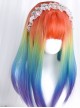 Rainbow Color Gradient Long Straight Curly Wig Sweet Lolita Wigs