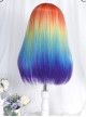 Rainbow Color Gradient Long Straight Curly Wig Sweet Lolita Wigs