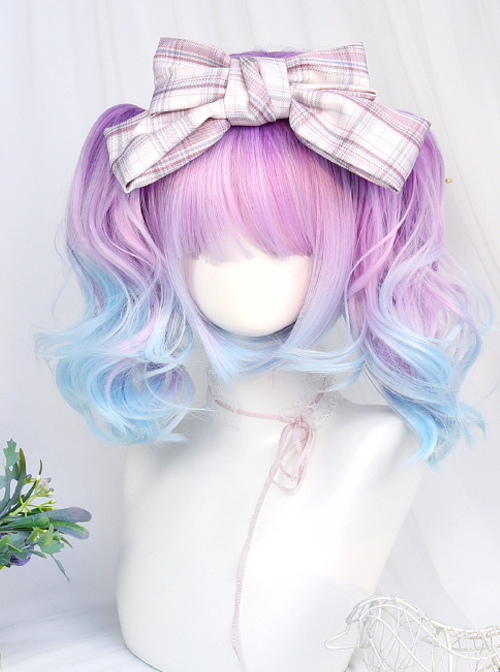 Dreamy Gradient Blue-purple Water Wave Curly Double Ponytail Wig Sweet Lolita Wigs