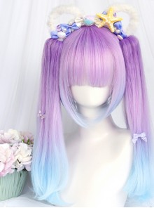Dreamy Gradient Blue-purple Long Slightly Curly Double Ponytail Wig Sweet Lolita Wigs
