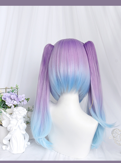 Dreamy Gradient Blue-purple Long Slightly Curly Double Ponytail Wig Sweet Lolita Wigs