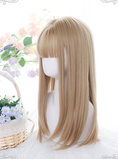 Flaxen Medium Length Straight Wig Classic Lolita Natural Daily Wigs