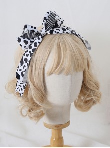 Black White Milk Cow Pattern Side Bowknot Sweet Lolita Hair Hoop