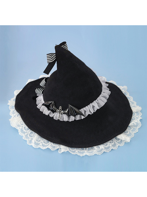 Sweet Hot Girl Bowknot White Lace Halloween Gothic Lolita Black Witch Hat