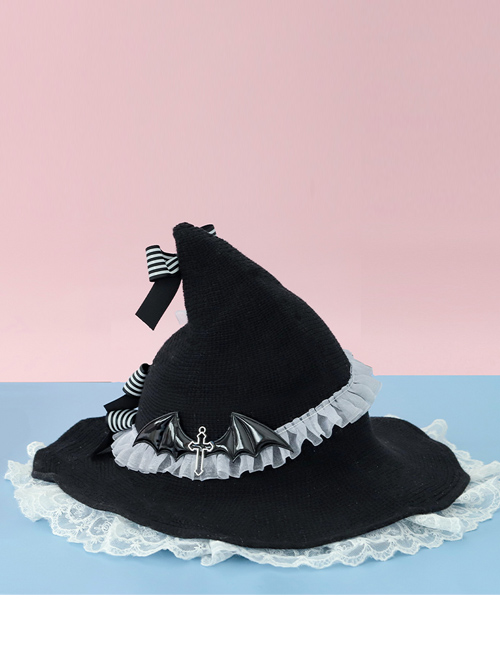 Sweet Hot Girl Bowknot White Lace Halloween Gothic Lolita Black Witch Hat