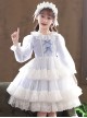 Bowknot White Tulle Lace Children Sweet Lolita Kids Plaid Long Sleeve Dress