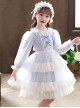 Bowknot White Tulle Lace Children Sweet Lolita Kids Plaid Long Sleeve Dress