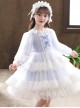Bowknot White Tulle Lace Children Sweet Lolita Kids Plaid Long Sleeve Dress
