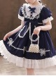 Pure Color Big Bowknot White Lace Children Sweet Lolita Kids Short Sleeve Dress