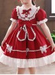 Pure Color Big Bowknot White Lace Children Sweet Lolita Kids Short Sleeve Dress