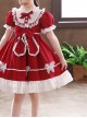 Pure Color Big Bowknot White Lace Children Sweet Lolita Kids Short Sleeve Dress