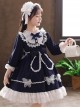 White Lace Pure Color Big Bowknot Children Sweet Lolita Kids Long Sleeve Dress